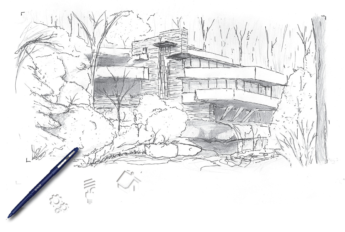 Featured Architectural Sketch - Fallingwaters on my YouTube Channel